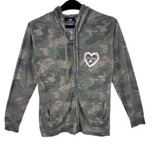 Graceland Home Of Elvis Lightweight Zip Up‎ Hooded Green Camo Long Sleeve Size L